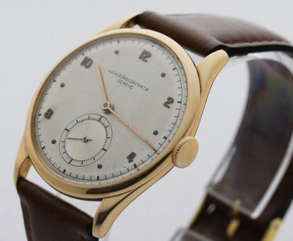 Vacheron Constantin Vintage 1950s Manual 18ct Rose Gold 35mm Gents Watch, on a brown leather strap
