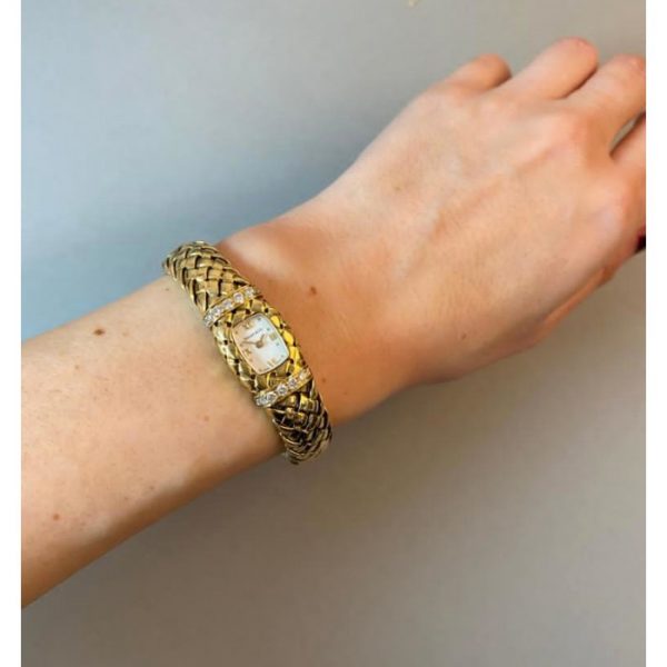 Tiffany and Co Vannerie Diamond and 18ct Yellow Gold Ladies Wristwatch