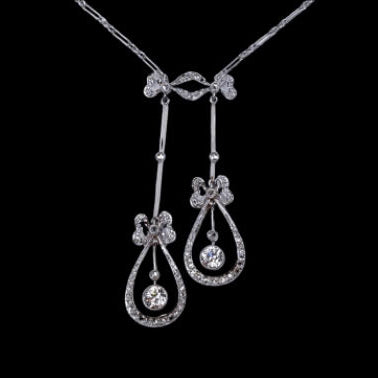 Antique Belle Epoque Diamond Negligee Drop Necklace; set with old European transitional cut diamonds in platinum, original fitted box. Dutch, Circa 1895