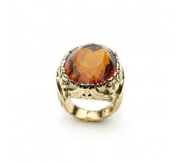 Vintage Citrine and Carved Gold Dragon Ring, 28.19 carats, Circa 1950