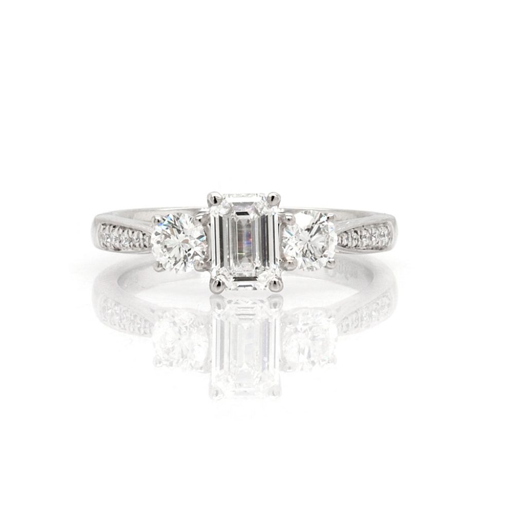 Diamond three stone ring in platinum.