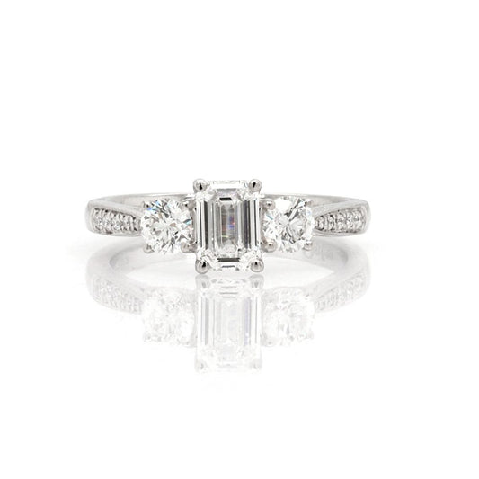 Diamond three stone ring in platinum.