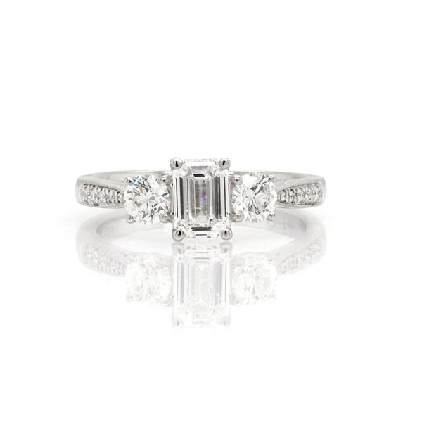 Diamond three stone ring in platinum.