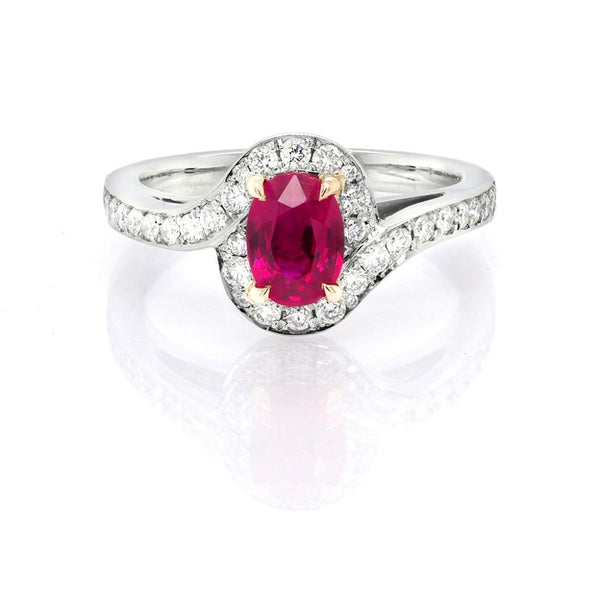 Ruby and diamond cluster ring in platinum..