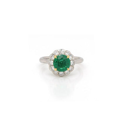 Platinum Cluster Ring With 1.35 Carat Emerald And Diamonds