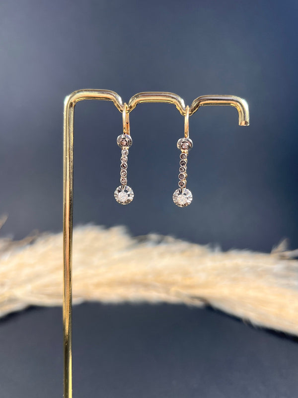 Antique 18 ct Gold And Platinum Edwardian Diamond Dormeuse Drop Earrings