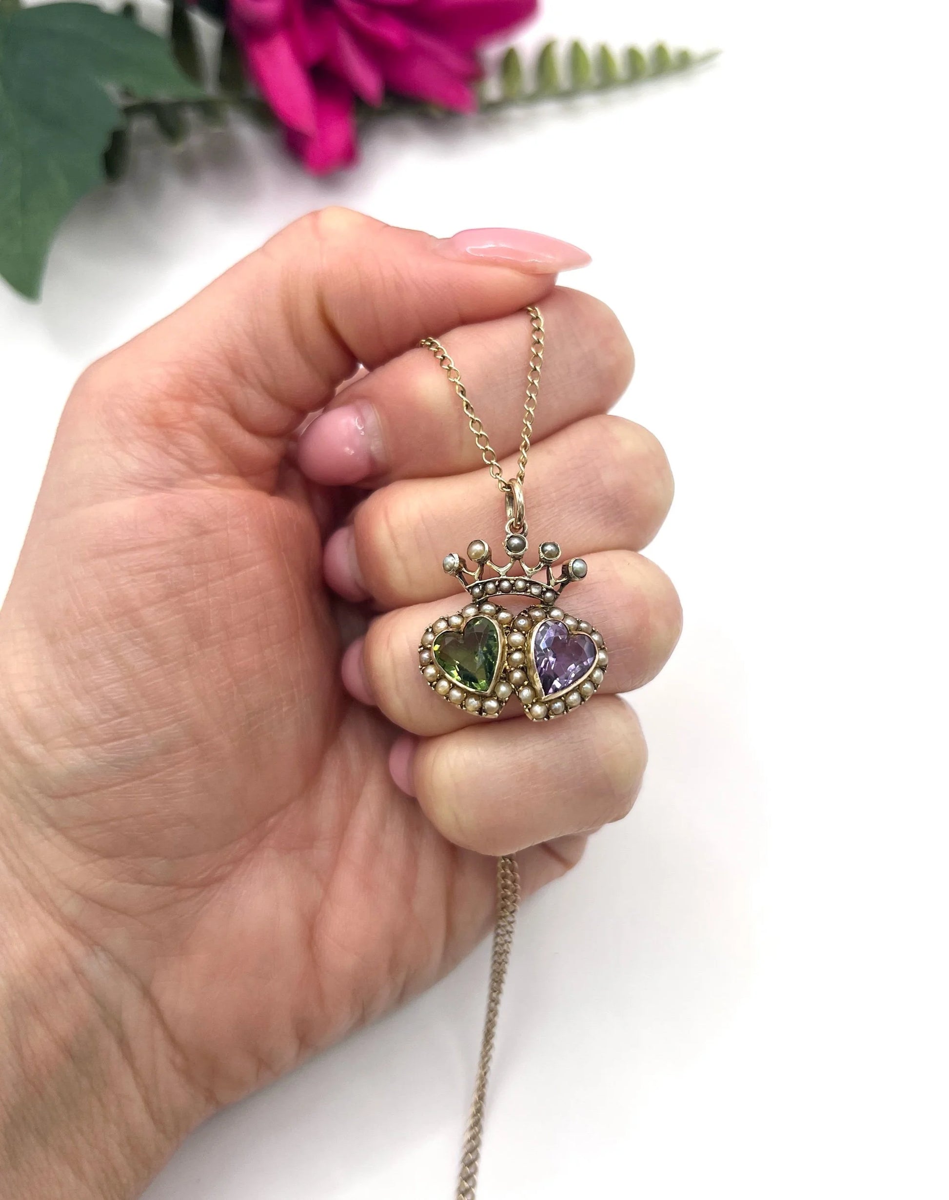 Antique 9 Carat Gold Suffragette Crowned Sweetheart Pendant, Circa 1910