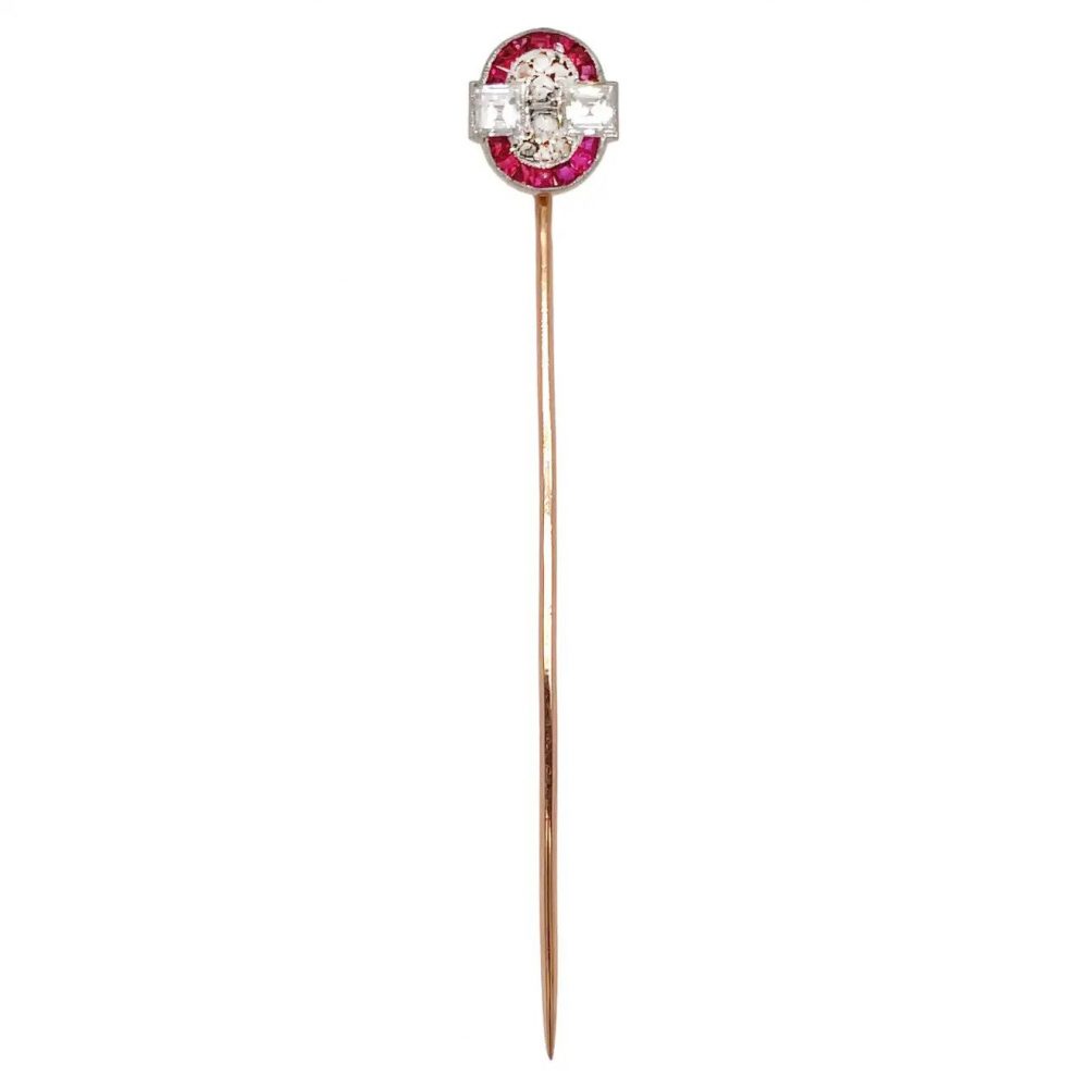 Vintage Late Art Deco Van Cleef and Arpels Ruby and Diamond Tie Pin