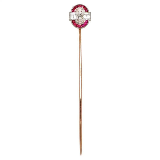 Vintage Late Art Deco Van Cleef and Arpels Ruby and Diamond Tie Pin