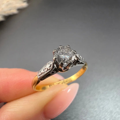 Antique 18 Carat Gold and Platinum Single Stone Diamond Engagement Ring, Circa 1920