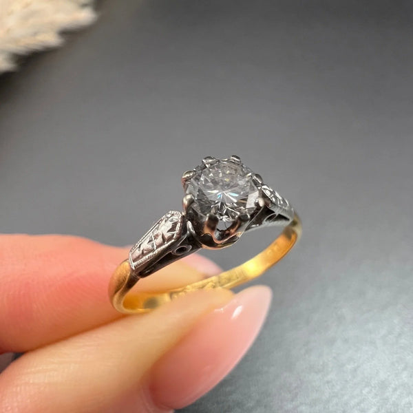 Antique 18 Carat Gold and Platinum Single Stone Diamond Engagement Ring, Circa 1920
