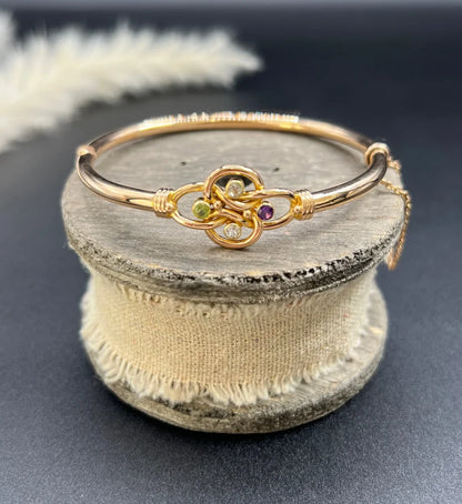 Antique 15 Carat Yellow Gold Suffragette Bangle With Gemstones