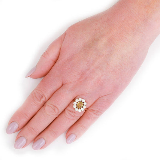 0.97ct Yellow Sapphire and Diamond Floral Cluster Ring