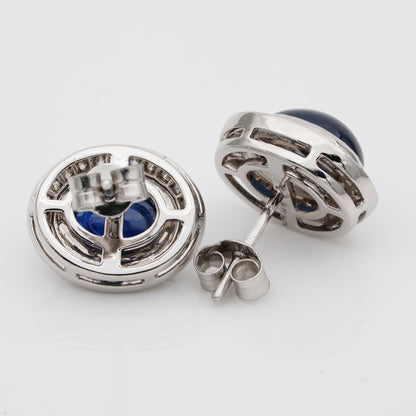 Vintage 6.50ct Natural No Heat Cabochon Sapphire and Diamond Cluster Earrings in Platinum