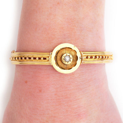 Antique Victorian Old Cut Diamond Set 15ct Gold Bangle Bracelet