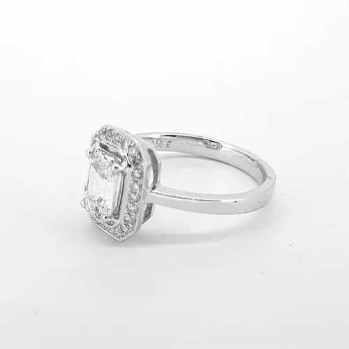 0.87ct Emerald Cut Diamond Cluster Ring, in 18ct white gold