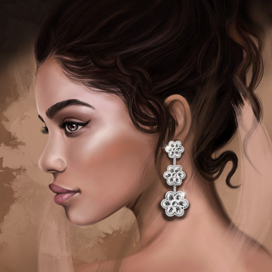 Rose Cut Diamond Blossom Floral Drop Earrings, 10.11. carats