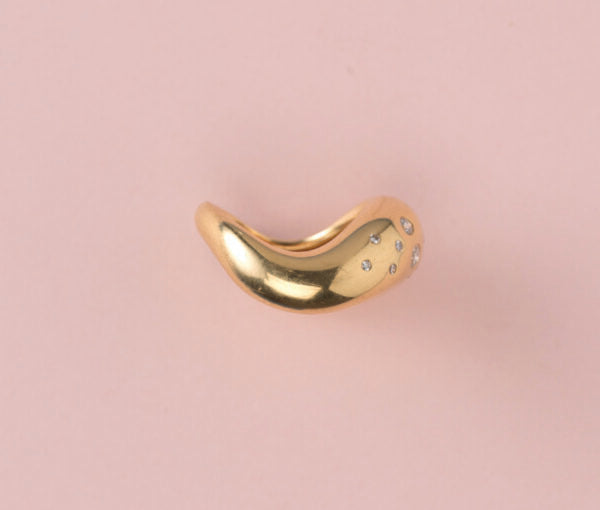 Vintage 0.60ct Diamond Set 18ct Yellow Gold Asymmetrical Ring, set with brilliant-cut diamonds. Signed: Fred of Paris, France. Circa 1980