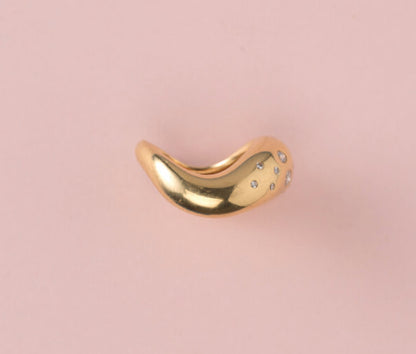 Vintage 0.60ct Diamond Set 18ct Yellow Gold Asymmetrical Ring, set with brilliant-cut diamonds. Signed: Fred of Paris, France. Circa 1980