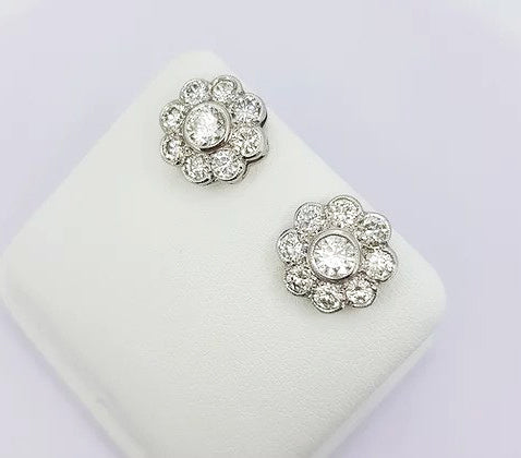 Diamond Daisy Cluster Stud Earrings, 2.55 carats, in 18ct white gold