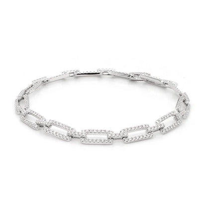 18 Carat White Gold Diamond-Set Rectangular Link Bracelet