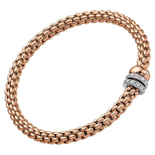 FOPE rose gold bracelet with diamond set rondels.
