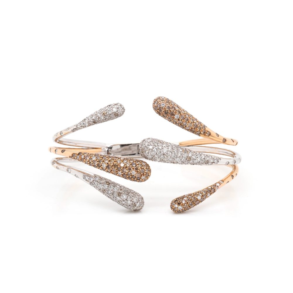 Favero Diamond Set Snake Bangle In 18 Carat White And Rose Gold