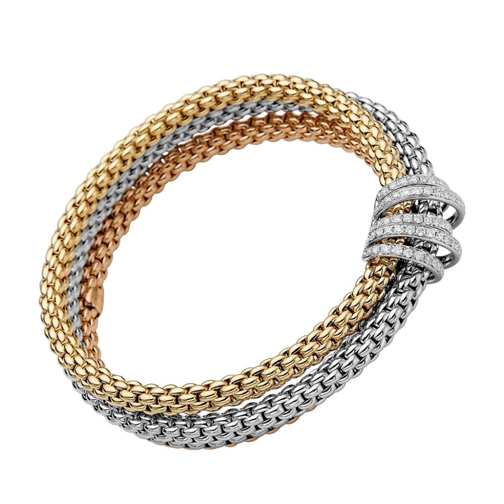 FOPE SOLO tri-colour gold bracelet with diamond set rondels.