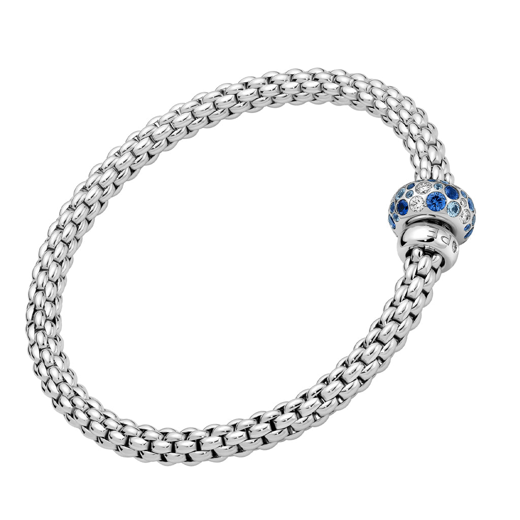FOPE Solo 18 Carat White Gold  Flex it Bracelet With Sapphire And Diamond Rondel