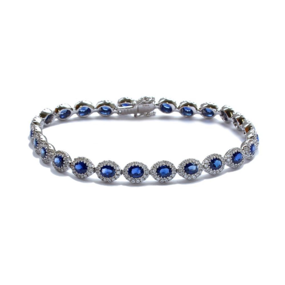 18ct White Gold Sapphire & Diamond Cluster Line Bracelet
