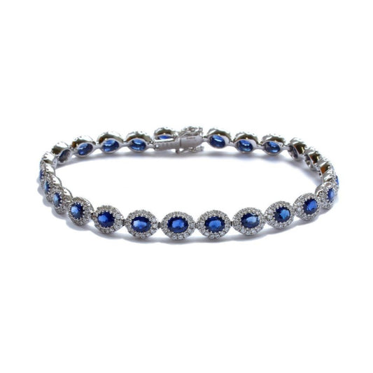 18ct White Gold Sapphire & Diamond Cluster Line Bracelet