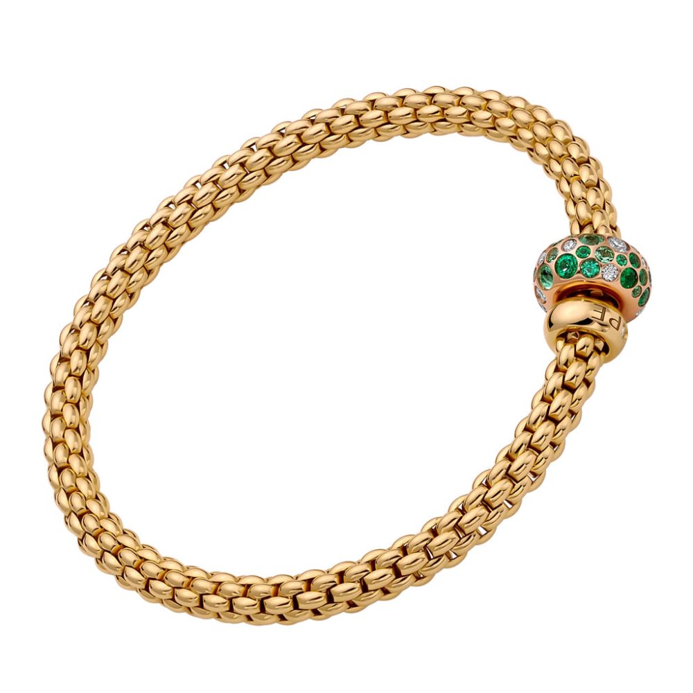 FOPE gold bracelet with emerald and diamond rondel.
