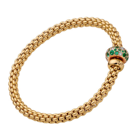 FOPE gold bracelet with emerald and diamond rondel.