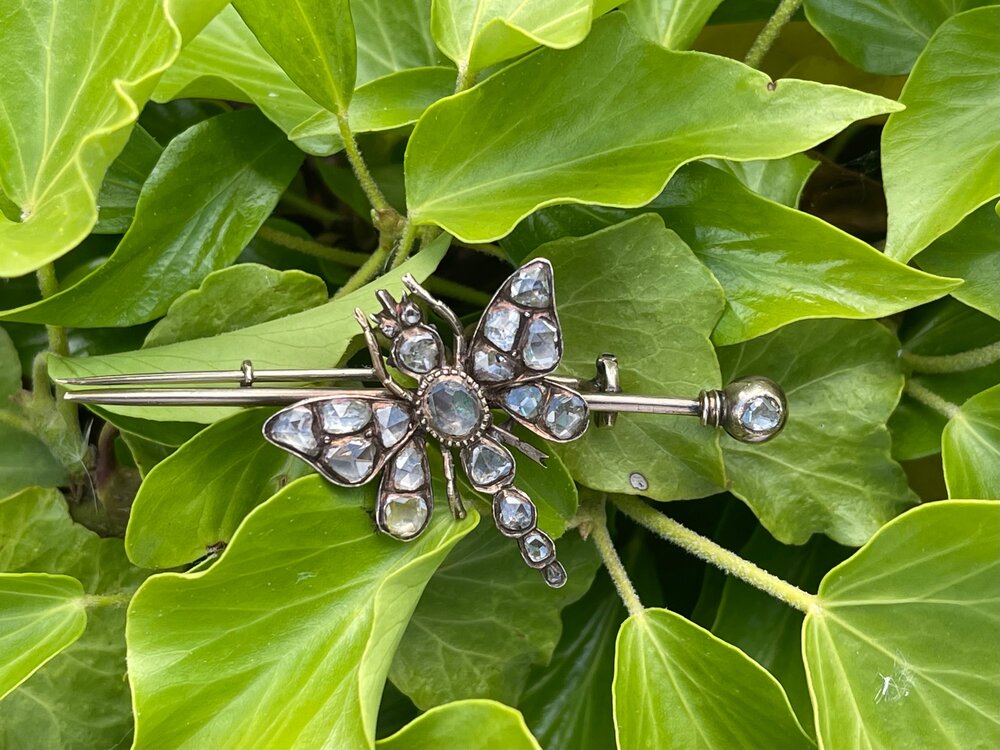 Antique Victorian 2.96ct Rose Cut Diamond Dragonfly Pin Brooch