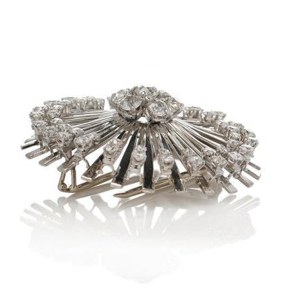 Art Deco Platinum and 3.33ct Old Cut Diamond Flower Sunburst Brooch