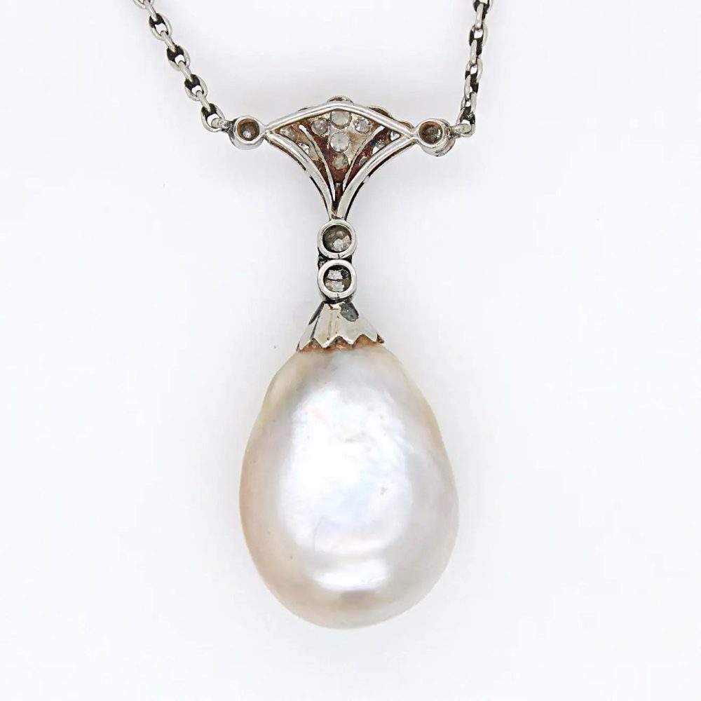 Edwardian Antique Natural Saltwater Pearl and Diamond Pendant