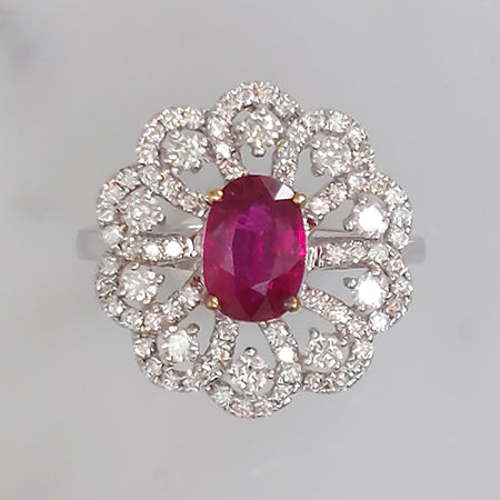 Certified Natural No Heat 1.17ct Ruby and Diamond Cluster Dress Ring