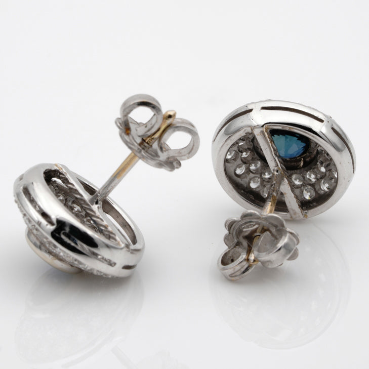 Vintage 1.10ct Natural Sapphire and Diamond Target Cluster Earrings