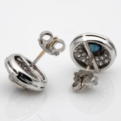 Vintage 1.10ct Natural Sapphire and Diamond Target Cluster Earrings