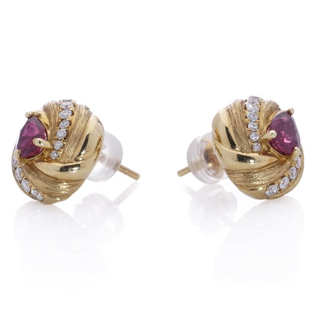 0.80ct Pear Cut Burma Ruby Diamond Gold Earrings
