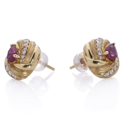 0.80ct Pear Cut Burma Ruby Diamond Gold Earrings