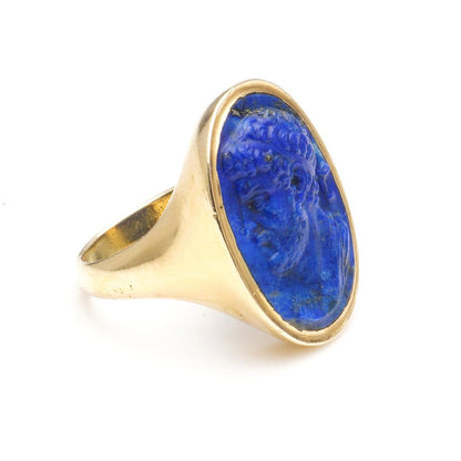 Antique Ancient Roman Emperor Lapis Lazuli and Gold Signet Ring
