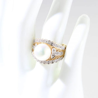 Vintage 1950s Pearl and Diamond Dress Ring in 18ct Yellow Gold