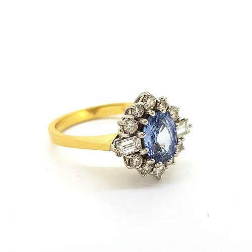 Vintage Sapphire and Diamond Cluster Ring in 18ct Gold, Circa 1988