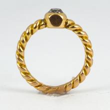 Old Cut Diamond Solitaire 18ct Gold Twisted Pinky Ring; 0.45 carat old mine-cut diamond collet set on a twisted 18ct yellow gold shank