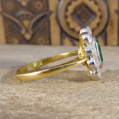 Emerald-Cut Emerald and Diamond Floral Cluster Ring, 2.75cts, 18ct Gold