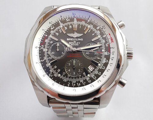 Breitling Bentley Motors 49mm Automatic Chronograph Stainless Steel Watch, black dial, stainless steel strap, Circa 2000s with papers