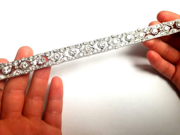 Art Deco French Old Cut Diamond Bracelet in Platinum, 17.00 carat total