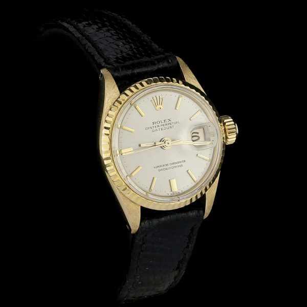 Vintage Rolex Ladies Datejust 18ct Yellow Gold Watch, Rare Silver Dial