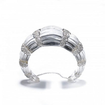 Contemporary Carved Rock Crystal and Diamond Cuff Bangle Bracelet, 7.00 carat total, in 18ct White Gold